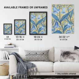 "Artery8 Bluebells in Bloom Painting Ochre Blue Flowers Wall Art Print - Size: W24"" x H32""" - thumbnail 3
