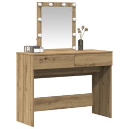 Berkfield Home Dressing Table with Mirror & LEDs Artisan Oak Engineered Wood in Brown - thumbnail 3