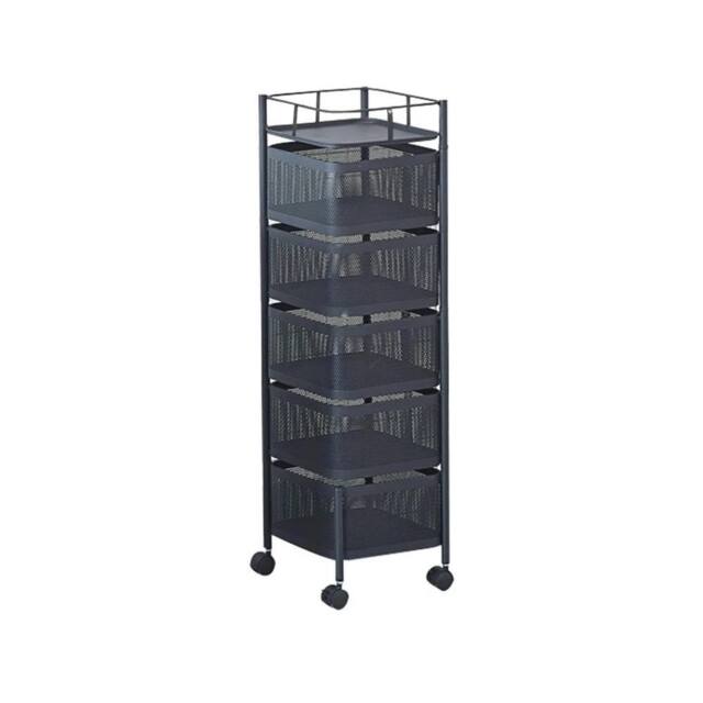 VOGREX 5 Tier Kitchen Rotating Storage Trolley Utility Mobile in Black - image 1