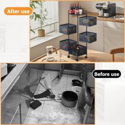 VOGREX 5 Tier Kitchen Rotating Storage Trolley Utility Mobile in Black - thumbnail 3