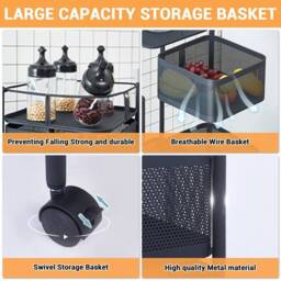VOGREX 5 Tier Kitchen Rotating Storage Trolley Utility Mobile in Black - thumbnail 5
