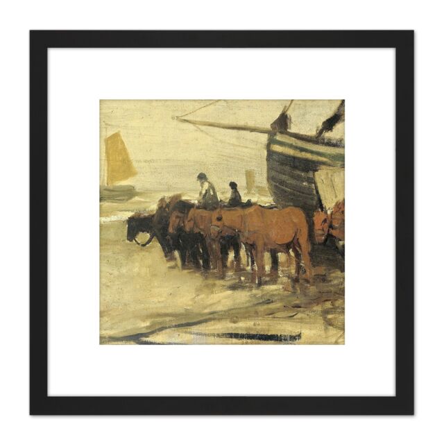 Artery8 Mauve The Sea Fisherman Bringing Pink Painting 8X8 Inch Square Wooden Framed Wall Art Print Picture with Mount in Black - image 1