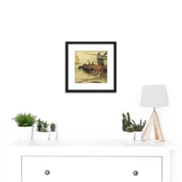 Artery8 Mauve The Sea Fisherman Bringing Pink Painting 8X8 Inch Square Wooden Framed Wall Art Print Picture with Mount in Black - thumbnail 2