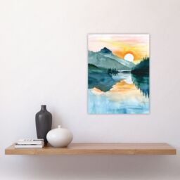 "Artery8 Sun Rising Over Lake Blanche Mountain Landscape Wall Art Print in Green - Size: W12"" x H16""" - thumbnail 4