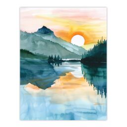 "Artery8 Sun Rising Over Lake Blanche Mountain Landscape Wall Art Print in Green - Size: W12"" x H16""" - thumbnail 1