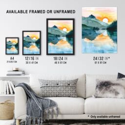 "Artery8 Sun Rising Over Lake Blanche Mountain Landscape Wall Art Print in Green - Size: W12"" x H16""" - thumbnail 3