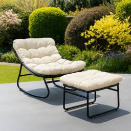 Artemis Home Solace Outdoor Rocking Chair & Stool in Beige - thumbnail 1