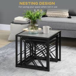 STILVORA Set of 3 Nesting Tables with Metal Frame Grey - thumbnail 2