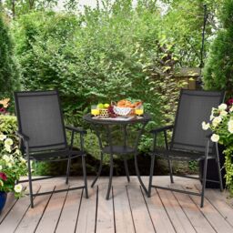 Costway Set of 4 Folding Chairs for Outdoor Metal Garden Chairs in Black - thumbnail 5