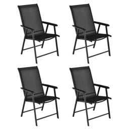 Costway Set of 4 Folding Chairs for Outdoor Metal Garden Chairs in Black - thumbnail 1