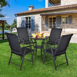 Costway Set of 4 Folding Chairs for Outdoor Metal Garden Chairs in Black - thumbnail 6