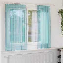 Berkfield Home Voile Curtains with Rod Pockets 2 pcs Turquoise - thumbnail 2
