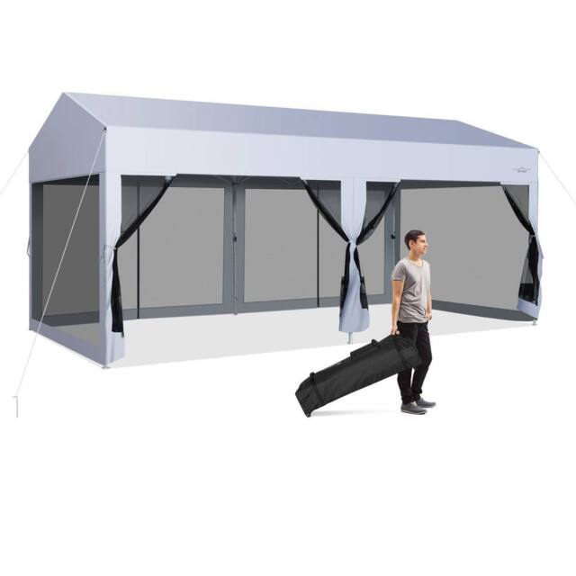 Costway 3 x 6 m Pop-Up Canopy Party Tent Sidewalls Portable Garage in White - image 1