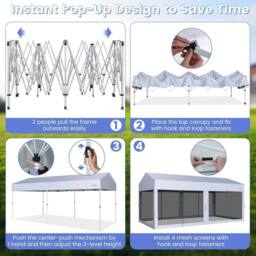 Costway 3 x 6 m Pop-Up Canopy Party Tent Sidewalls Portable Garage in White - thumbnail 5
