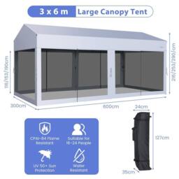 Costway 3 x 6 m Pop-Up Canopy Party Tent Sidewalls Portable Garage in White - thumbnail 3