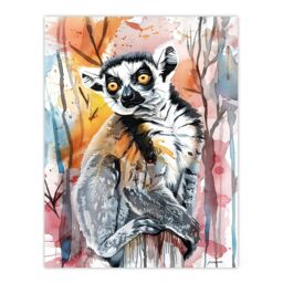 "Artery8 Striped Lemur in Abstract Rainforest Sunset Wall Art Print - Size: W24"" x H32""" - thumbnail 1