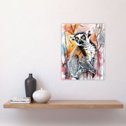 "Artery8 Striped Lemur in Abstract Rainforest Sunset Wall Art Print - Size: W24"" x H32""" - thumbnail 4