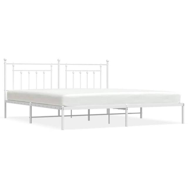 Berkfield Home Metal Bed Frame with Headboard White 193x203 cm - image 1