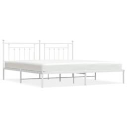 Berkfield Home Metal Bed Frame with Headboard White 193x203 cm - thumbnail 1