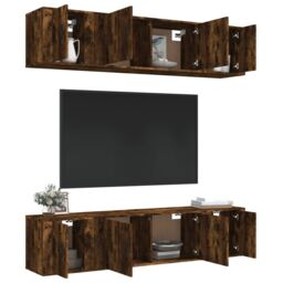 Berkfield Home 6 Piece TV Cabinet Set Smoked Oak Engineered Wood in Brown - thumbnail 3