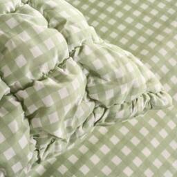 OHS Gingham Filled Seersucker Duvet Cover Set with Pillowcase Bedding in Green - Size: Single - thumbnail 4