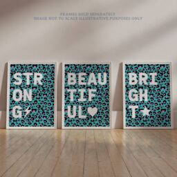 Artery8 Wall Art Print Pack of 3 A4 Leopard Pattern Beautiful Strong Bright Typography on Turquoise & Purple Living Room s Set - thumbnail 6