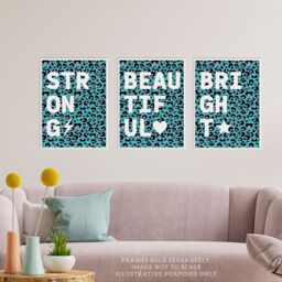Artery8 Wall Art Print Pack of 3 A4 Leopard Pattern Beautiful Strong Bright Typography on Turquoise & Purple Living Room s Set - thumbnail 2
