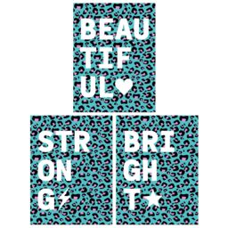 Artery8 Wall Art Print Pack of 3 A4 Leopard Pattern Beautiful Strong Bright Typography on Turquoise & Purple Living Room s Set - thumbnail 1