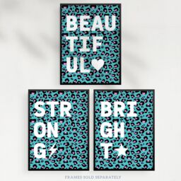 Artery8 Wall Art Print Pack of 3 A4 Leopard Pattern Beautiful Strong Bright Typography on Turquoise & Purple Living Room s Set - thumbnail 5