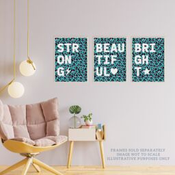 Artery8 Wall Art Print Pack of 3 A4 Leopard Pattern Beautiful Strong Bright Typography on Turquoise & Purple Living Room s Set - thumbnail 3