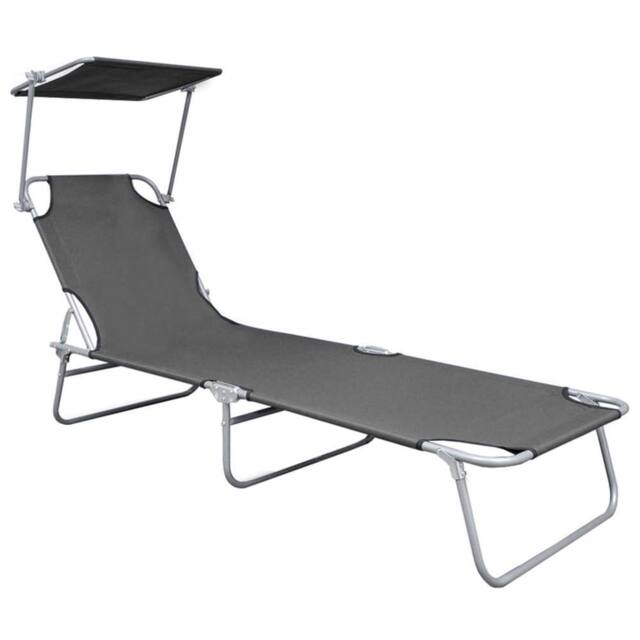 Berkfield Home Folding Sun Lounger with Canopy Grey Aluminium - image 1