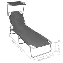 Berkfield Home Folding Sun Lounger with Canopy Grey Aluminium - thumbnail 7