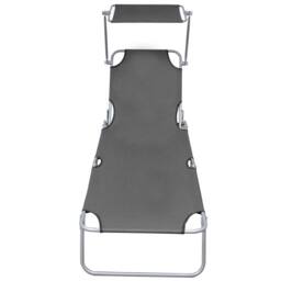 Berkfield Home Folding Sun Lounger with Canopy Grey Aluminium - thumbnail 3
