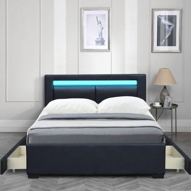 Modish Furnishing Tokyo LED Bluetooth Double Black Bed Frame With 4 Drawer Storage - image 1