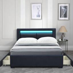 Modish Furnishing Tokyo LED Bluetooth Double Black Bed Frame With 4 Drawer Storage