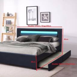 Modish Furnishing Tokyo LED Bluetooth Double Black Bed Frame With 4 Drawer Storage - thumbnail 3