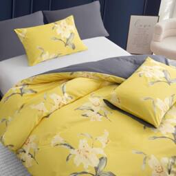 Pamposh Brushed Microfibre Duvet Cover Sets in Yellow - Size: Double - thumbnail 5