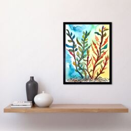 "Artery8 Wall Art Print Seaweed Sea Floor Folk Art Framed in Black - Size: W12"" x H16""" - thumbnail 2