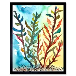 "Artery8 Wall Art Print Seaweed Sea Floor Folk Art Framed in Black - Size: W12"" x H16""" - thumbnail 1
