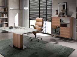 Angel Cerda 4-Door Tall Sideboard Walnut Veneer with Black Mirror in Brown - thumbnail 5