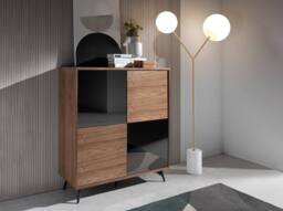 Angel Cerda 4-Door Tall Sideboard Walnut Veneer with Black Mirror in Brown - thumbnail 3