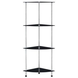 Berkfield Home 4-Tier Shelf Black 30x30x100 cm Tempered Glass - Size: 30 x 30 x 100 cm - thumbnail 2