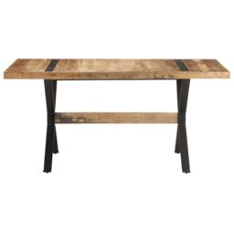 Berkfield Home Dining Table 160x80x76 cm Rough Mango Wood in Brown - Size: 160 x 80 x 76 cm - thumbnail 2