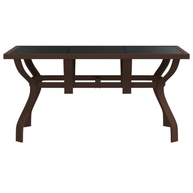 Berkfield Home Garden Table Brown & Black 140x70x70 cm Steel & Glass - Size: 140 x 70 x 70 cm - image 1