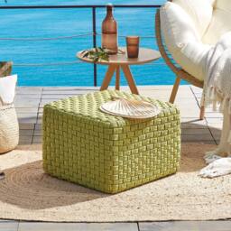 Wyld and Coco Handwoven Garden Pouffe 50x50 cm Green - Weatherproof Outdoor Ottoman