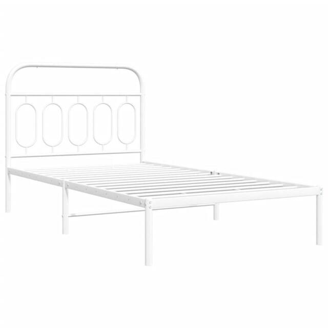 Berkfield Home Metal Bed Frame without Mattress with Headboard White 100x190cm - Size: 100x190 cm - image 1