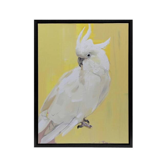 "Artery8 White Cockatoo Parrot Bird Framed Canvas Wall Art Print in Yellow - Size: W12"" x H16""" - image 1