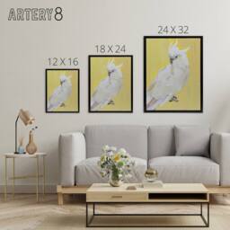 "Artery8 White Cockatoo Parrot Bird Framed Canvas Wall Art Print in Yellow - Size: W12"" x H16""" - thumbnail 4