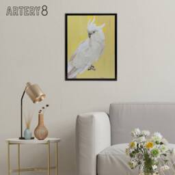 "Artery8 White Cockatoo Parrot Bird Framed Canvas Wall Art Print in Yellow - Size: W12"" x H16""" - thumbnail 3