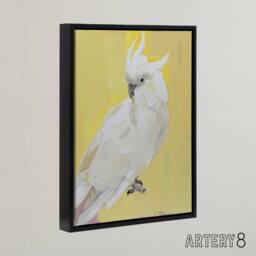 "Artery8 White Cockatoo Parrot Bird Framed Canvas Wall Art Print in Yellow - Size: W12"" x H16""" - thumbnail 2